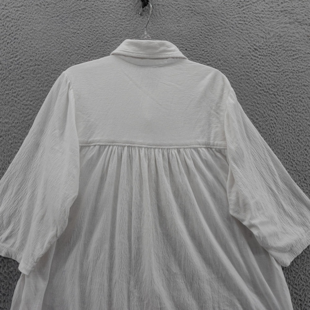 Roamans Embroidered Blouse Tunic Top 18 20 White Womens Cotton Button Down - Picture 4 of 12